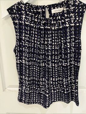 Calvin Klein Navy and White Printed Sleeveless Top